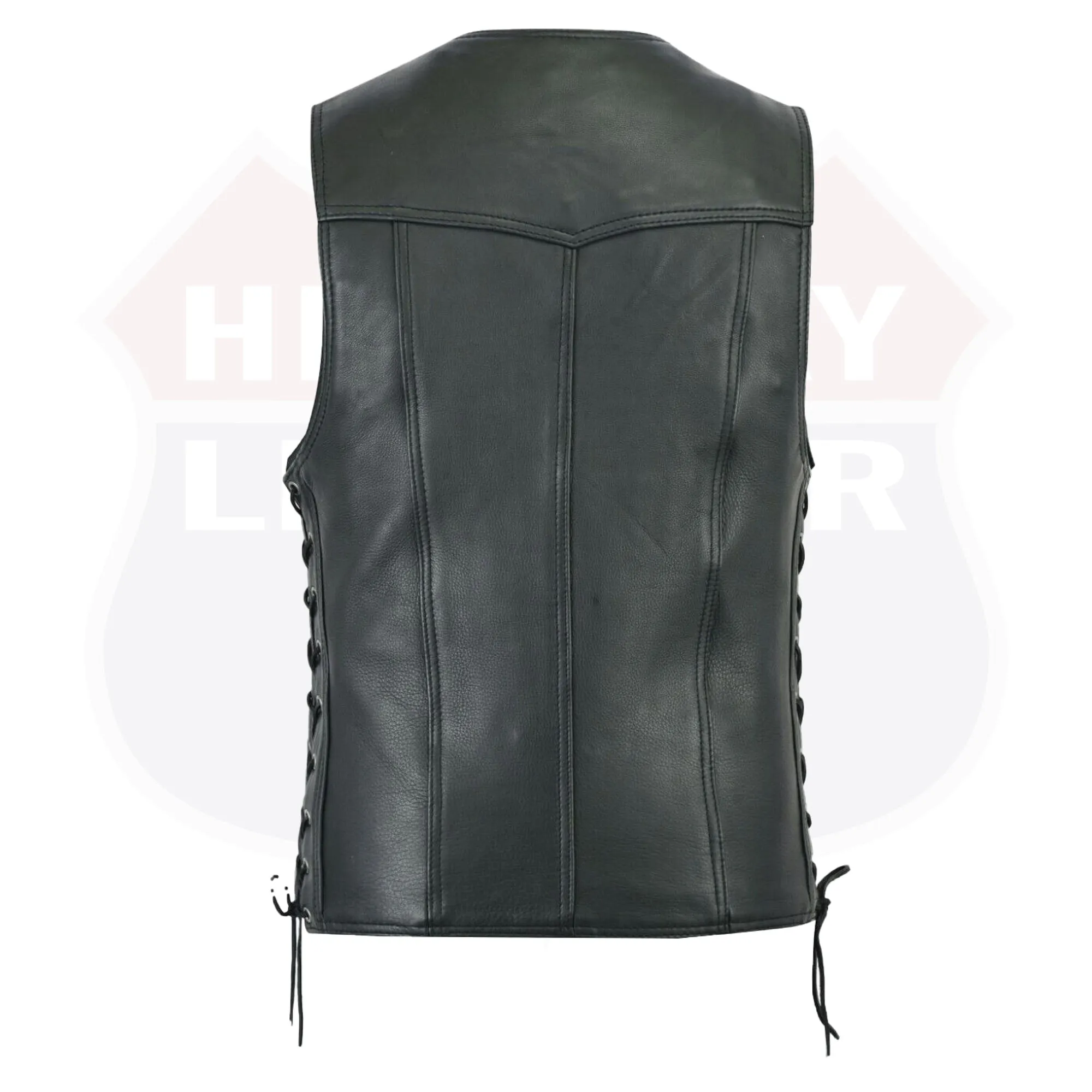 HL11614NKD  Side Lace Basic Motorcycle Leather Vest Side Lace