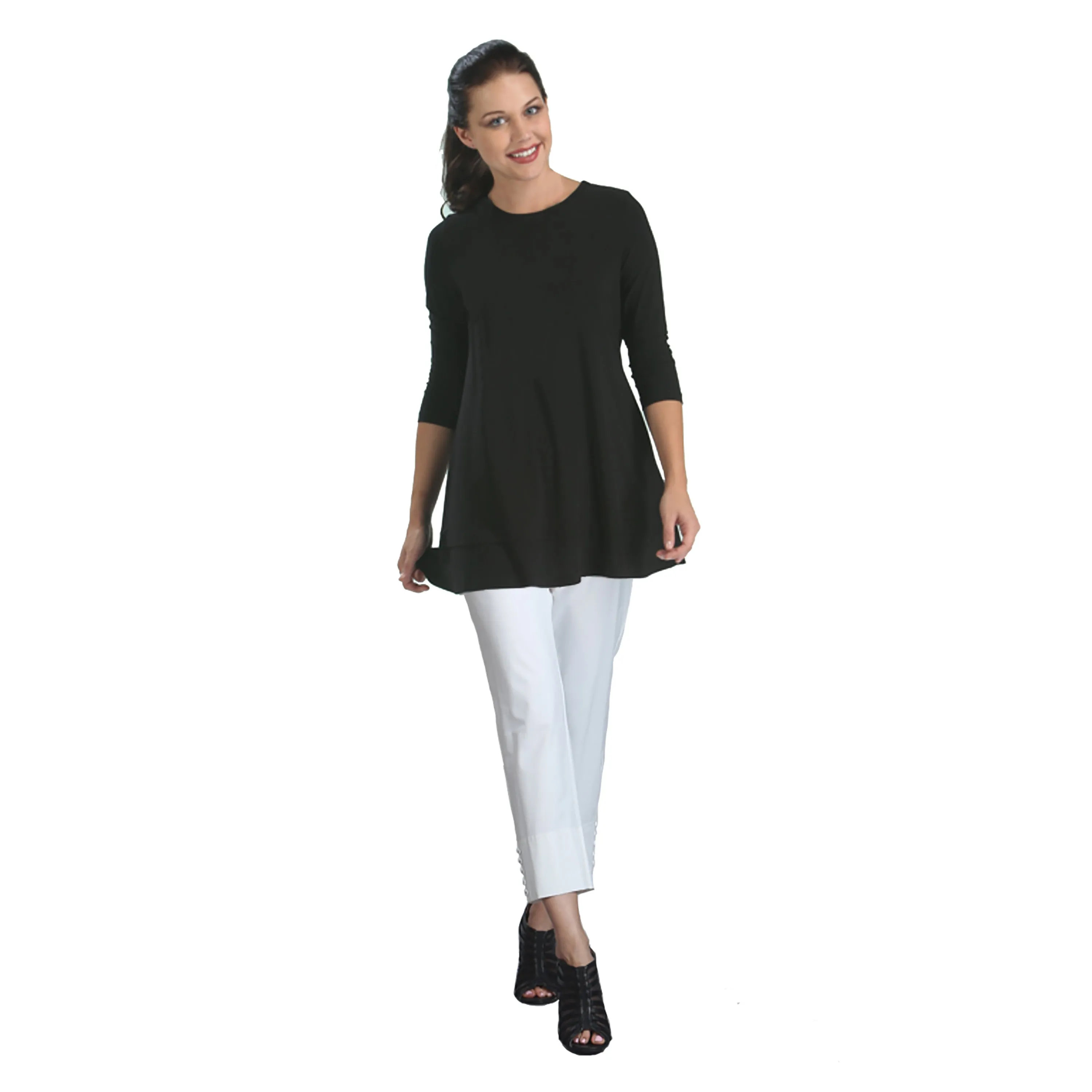 IC Collection Stretch Knit Basic Tunic in Black - 1484-BLK