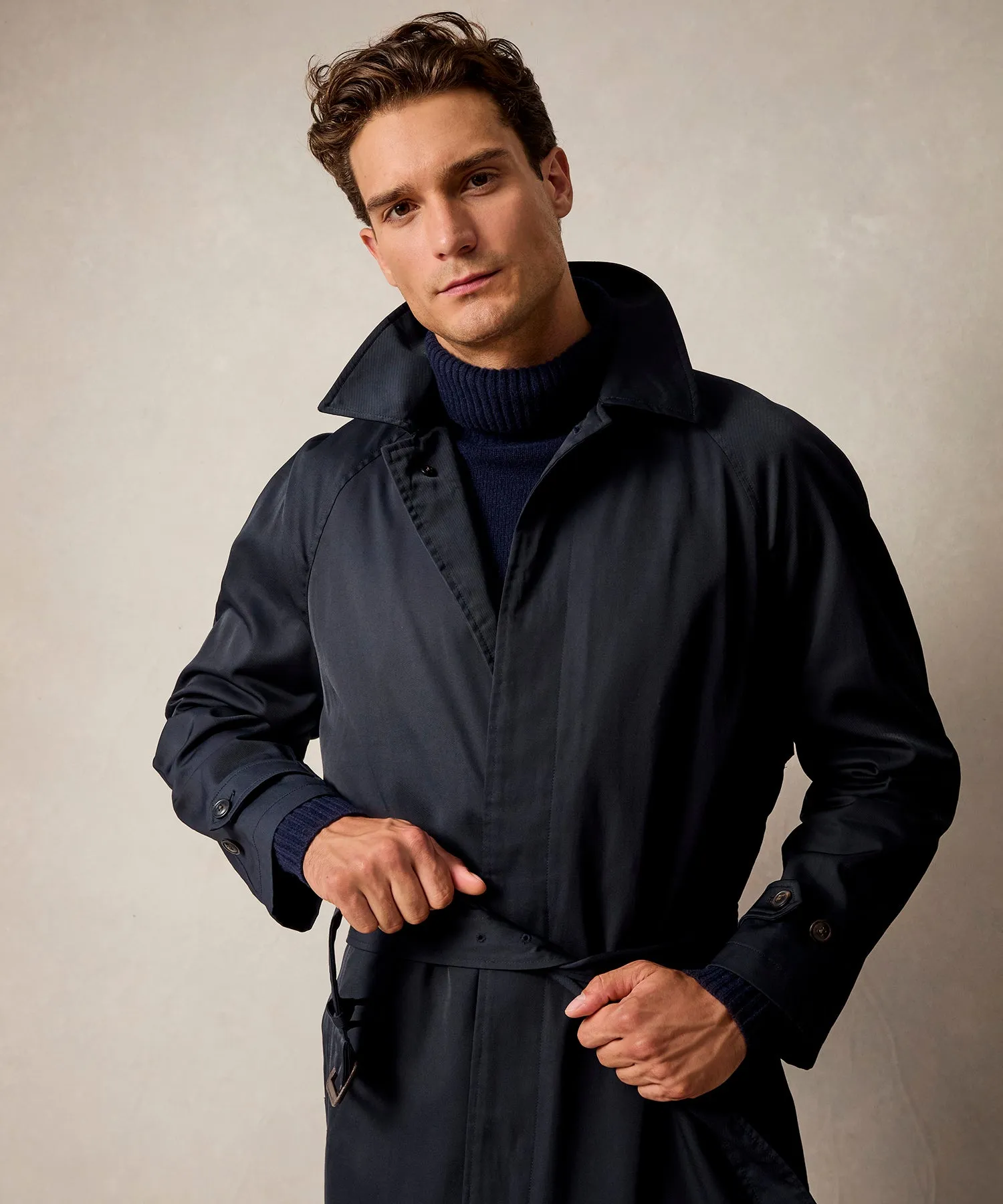 Italian Nylon Trench Coat in Navy