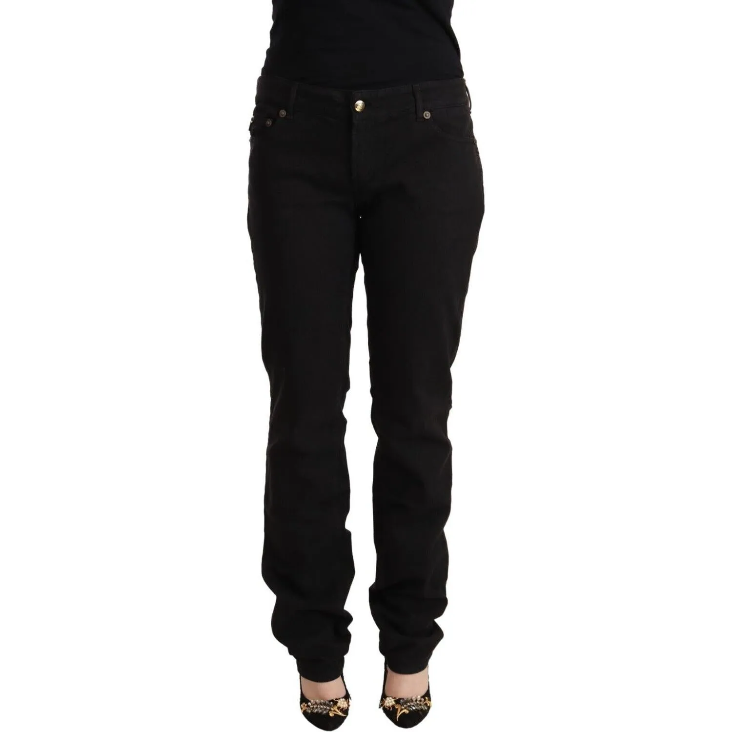 Just Cavalli Sleek Mid-Waist Slim Fit Black Jeans