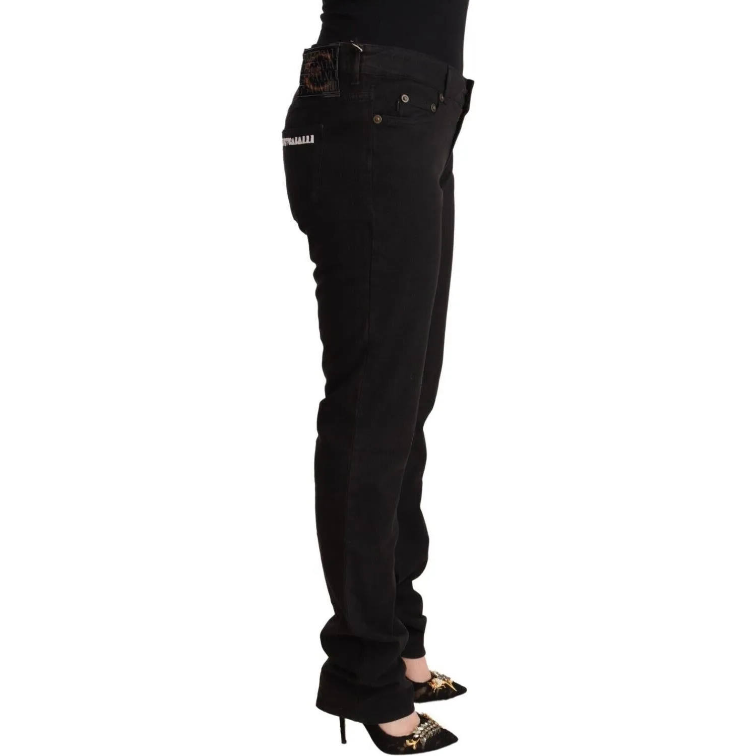 Just Cavalli Sleek Mid-Waist Slim Fit Black Jeans