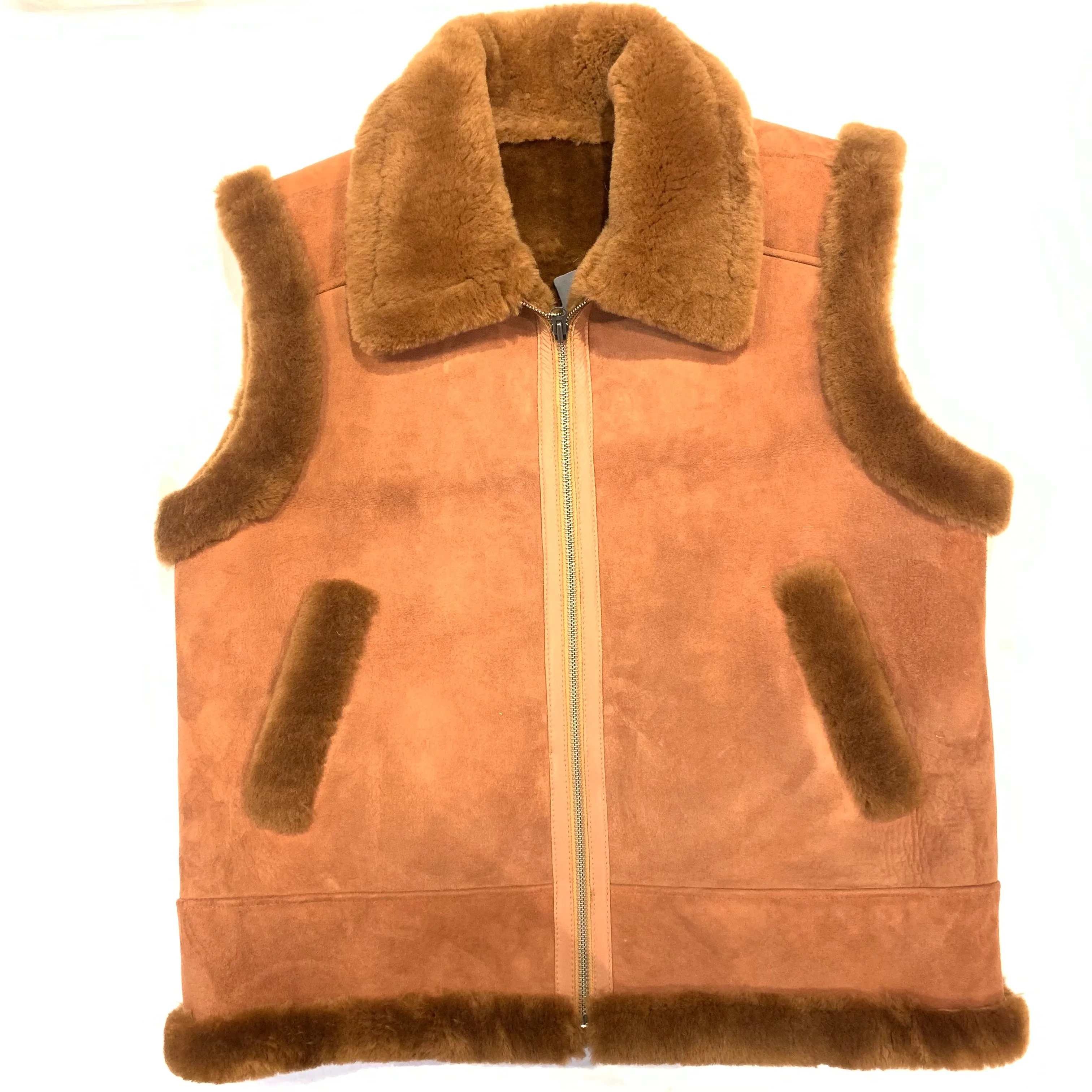 Kashani Men's Cinnamon Brown Suede Shearling Vest