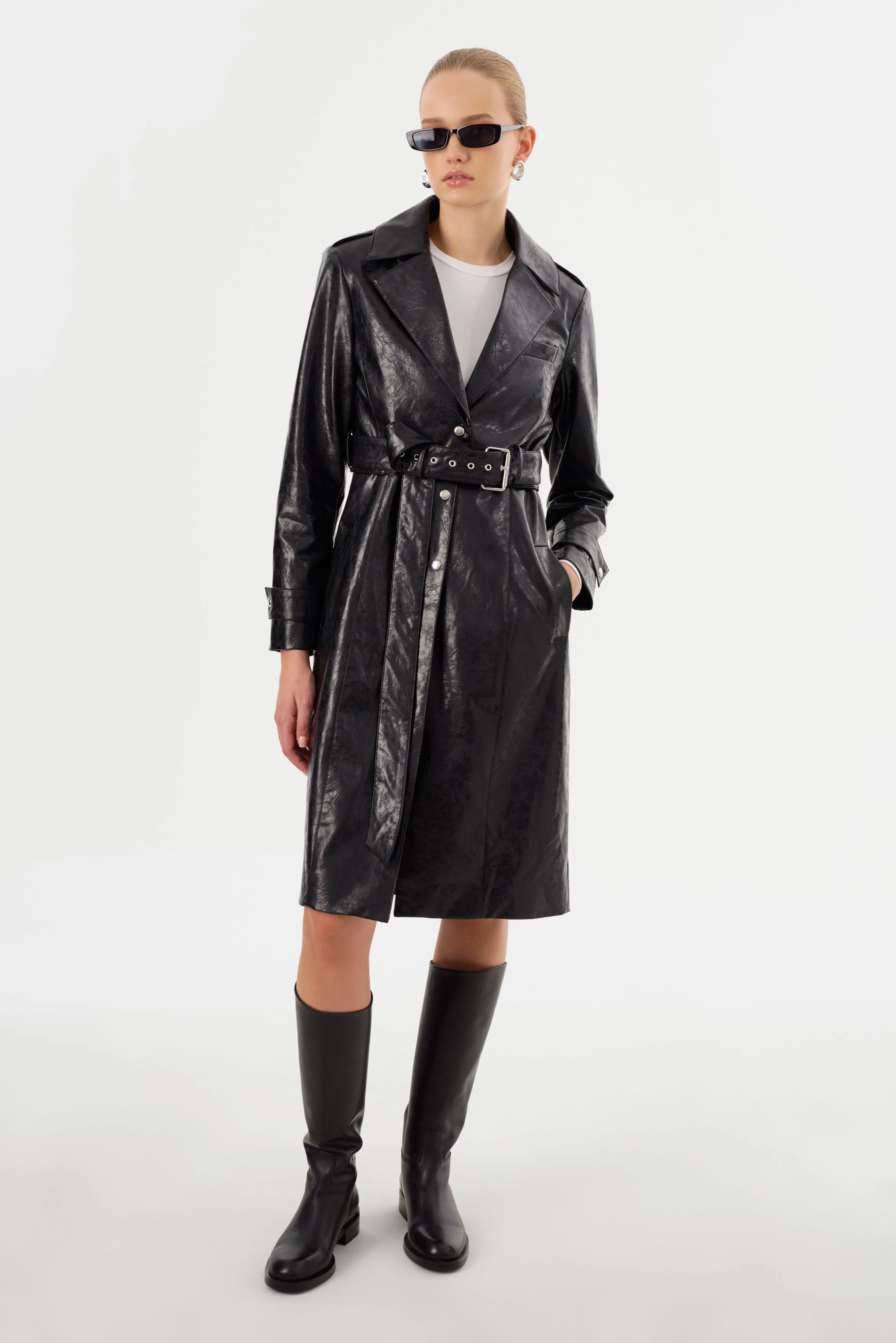 KATIJA | Convertible Faux Leather Trench