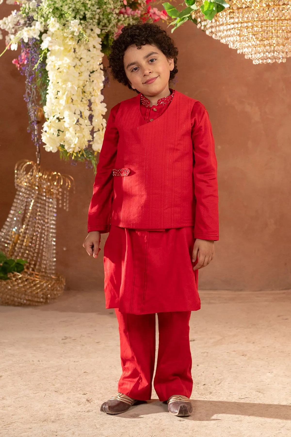 Kian - Embroidered Nehru Jacket and Vegan Silk Kurta Trouser Set