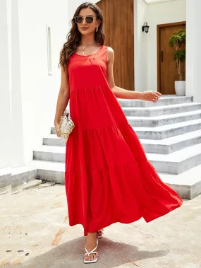 KittenAlarm - Solid Ruffle Hem Tank Maxi Dress