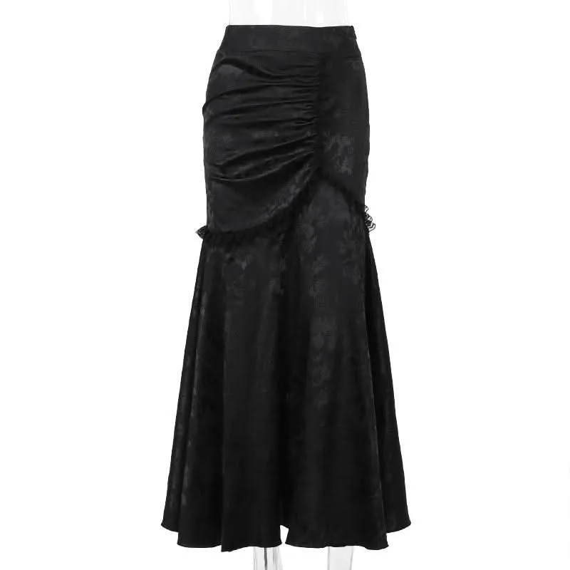 Lace hem ruched maxi skirt