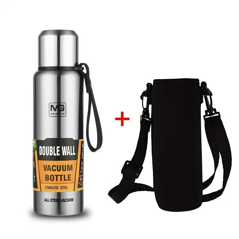 Large Capacity Stainless Steel Vacuum Insulated Bottle - Thermal Insulation, Tea Infuser, Outdoor Travel Flask, Sports Water Bottle with Strap and Gift Cup