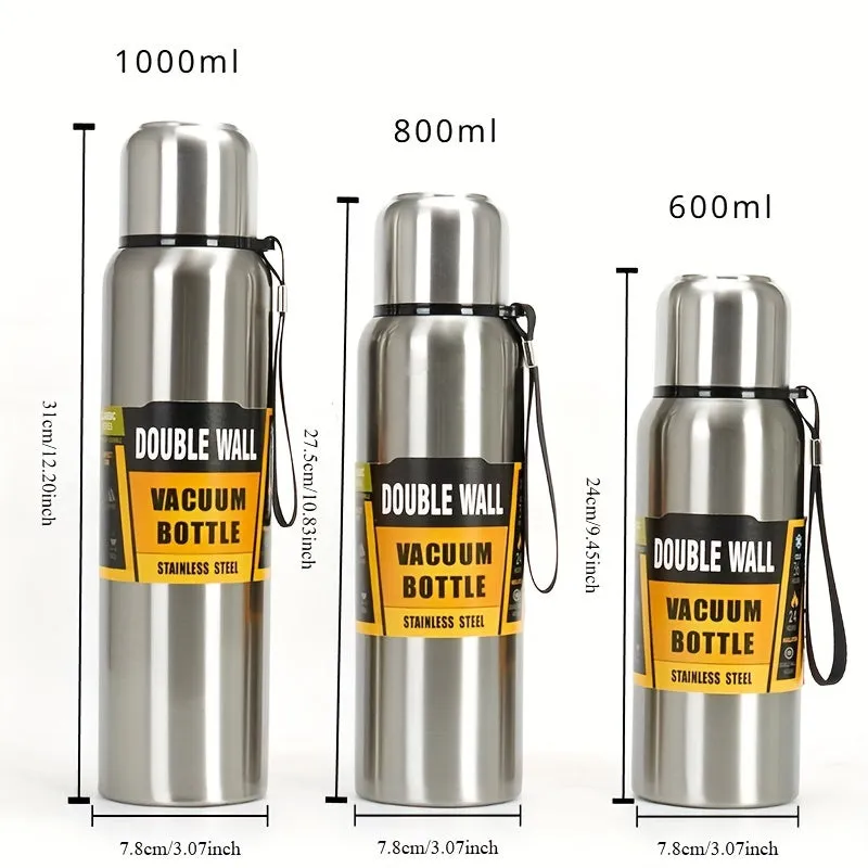 Large Capacity Stainless Steel Vacuum Insulated Bottle - Thermal Insulation, Tea Infuser, Outdoor Travel Flask, Sports Water Bottle with Strap and Gift Cup