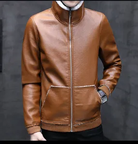 Leather plus fleece jacket male lamb cashmere tide