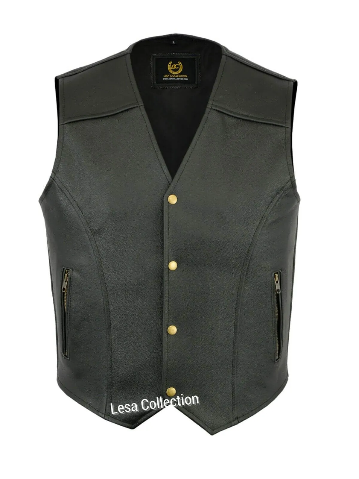 Leather Waistcoat Biker Vest Motorcycle Motorbike Leather Vest With 2Zip Pocket