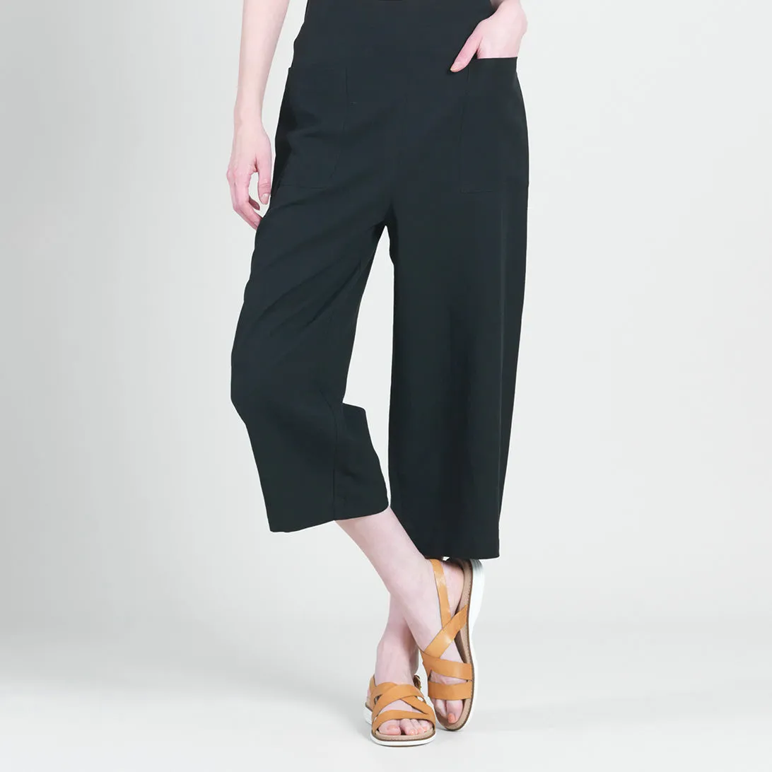 Linen Knit - Front Pocket Low Drop Cropped Pant - Black - Final Sale!