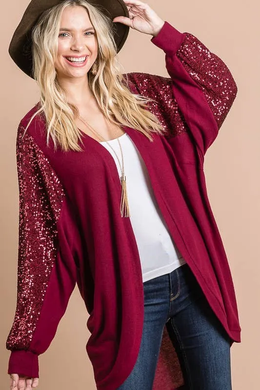 Long Sleeve Tunic Sequin Shoulder Cardigan