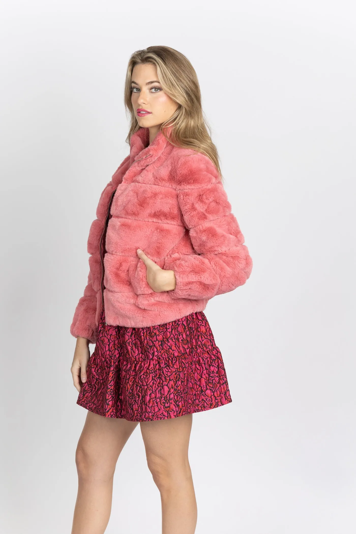 Love Token Alex Faux Fur Jacket Coral