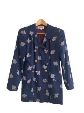 Maggy London 100% Silk Double Breasted Jacket Blue US 8