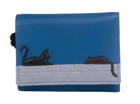 Mala Leather Cat & Mouse Tri Fold Purse Blue