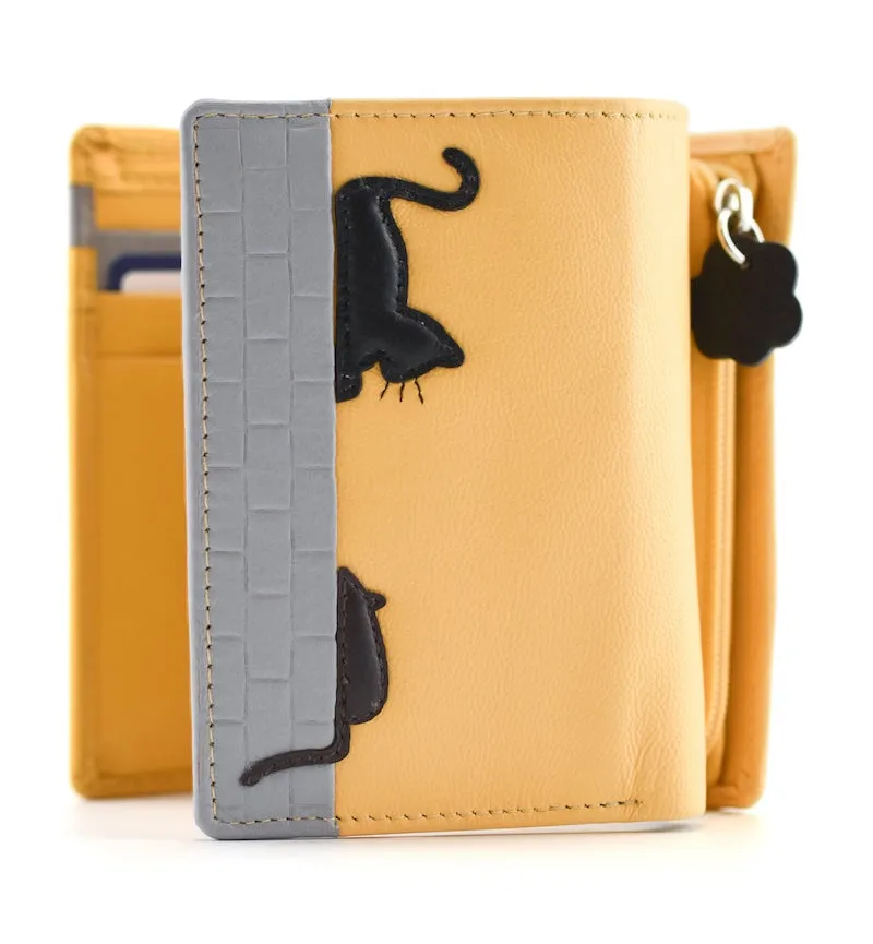 Mala Leather Cat & Mouse Tri Fold Purse Yellow