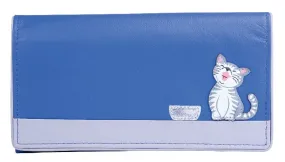 Mala Leather Ziggy Cat Large Flap Over Purse Blue