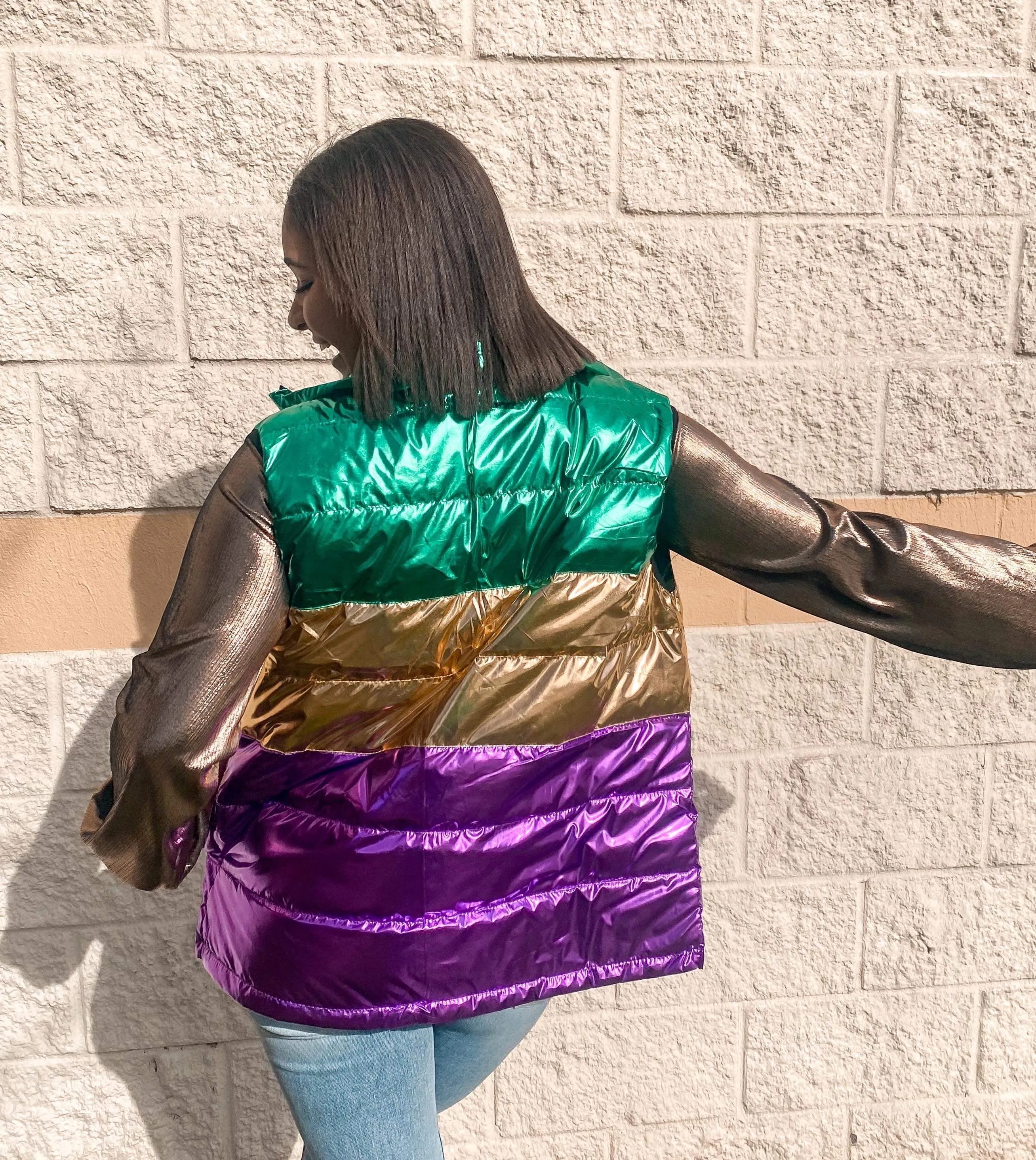 Mardi Gras Color Block Puffer