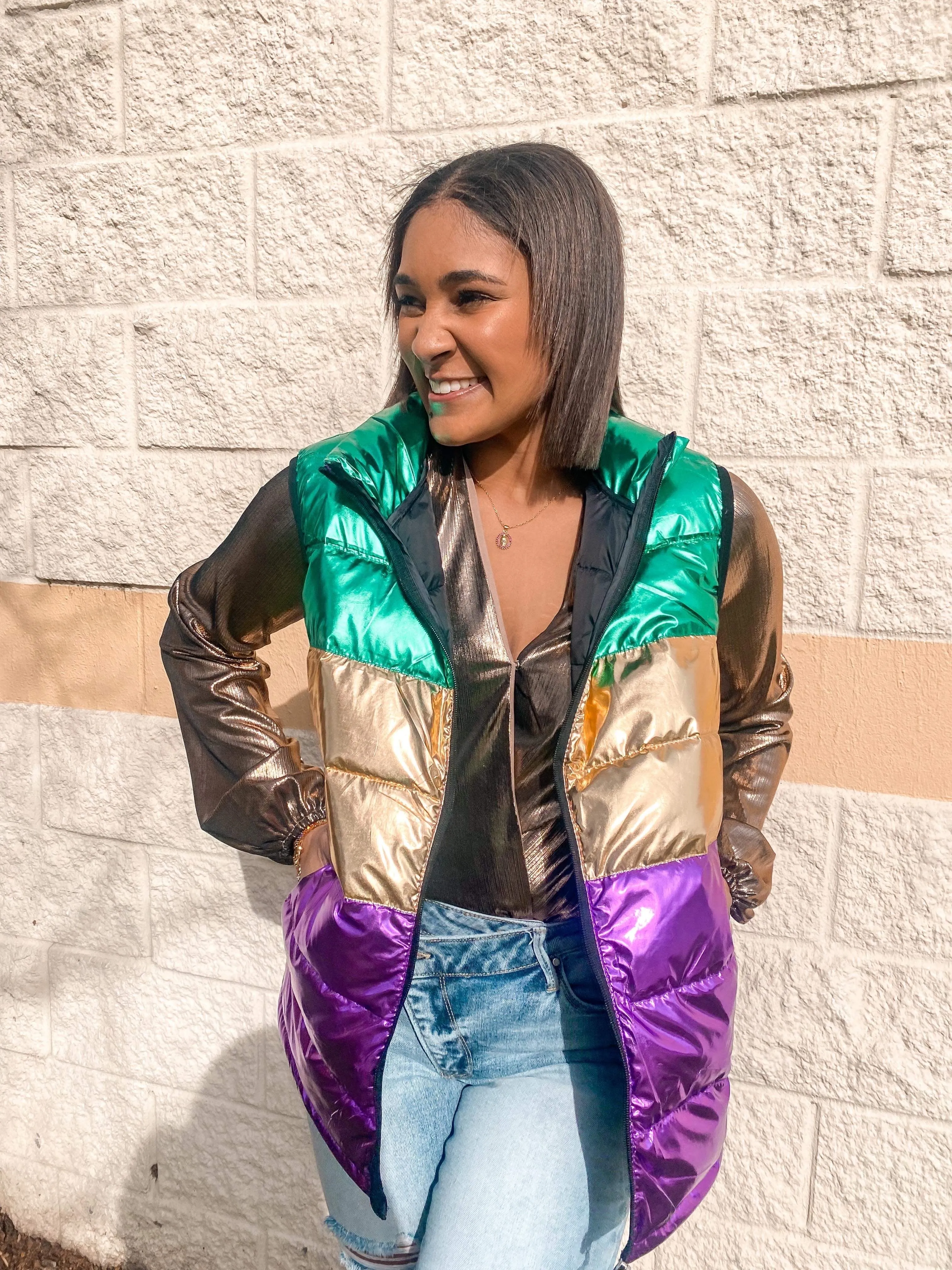 Mardi Gras Color Block Puffer