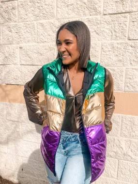 Mardi Gras Color Block Puffer