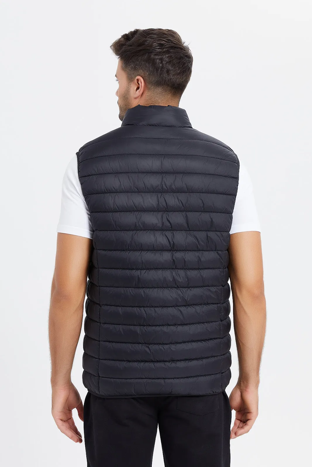 Men Black Sleeveless Puffer Vest