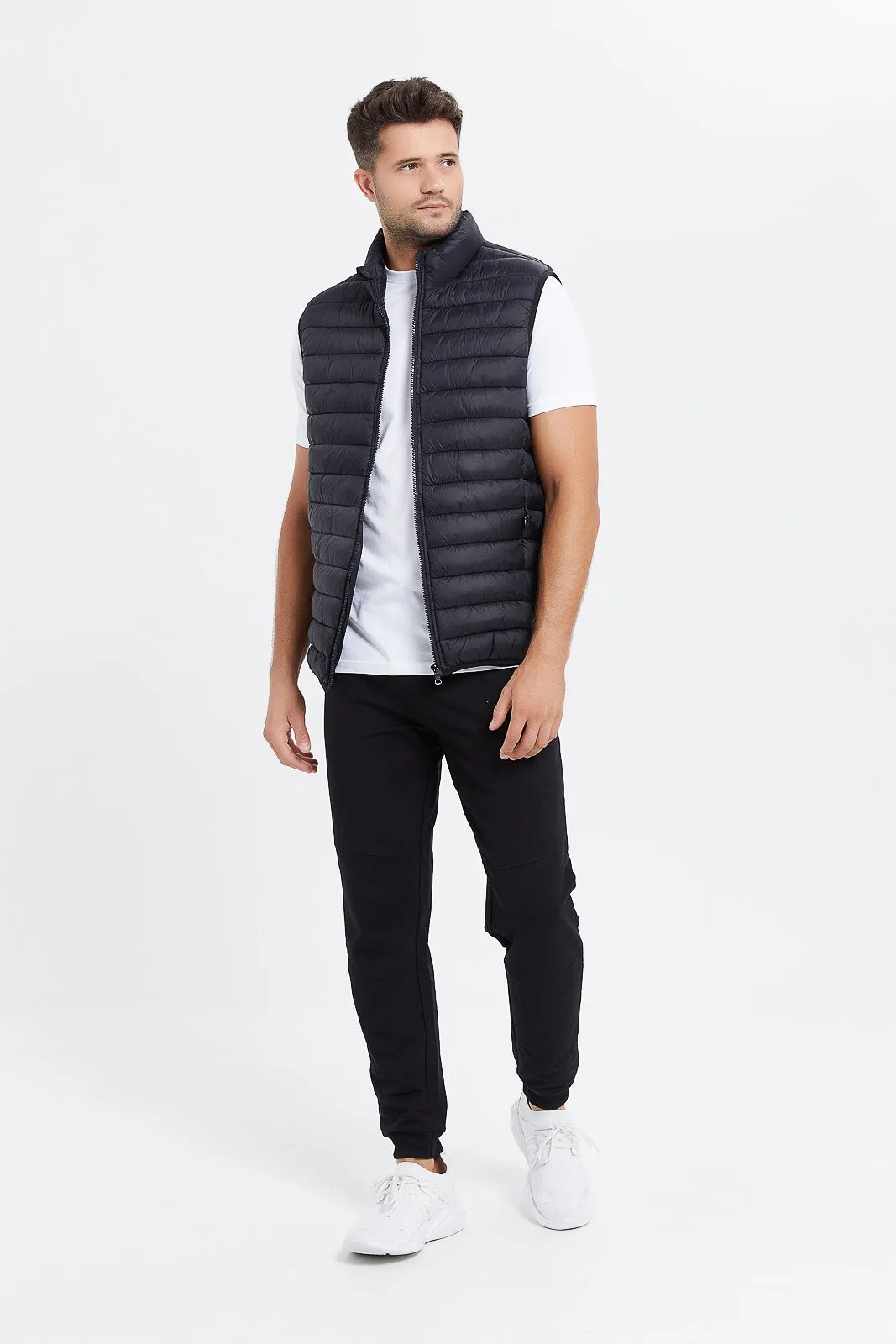 Men Black Sleeveless Puffer Vest