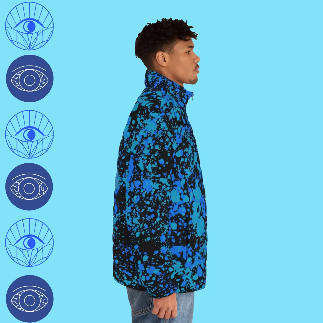 Men' s SCBC "Peering Eyes" Puffer Jacket (AOP). Puffer Jacket, Spring, Men's Clothes, Warm Jacket, Lightweight, Art, Graphic Design