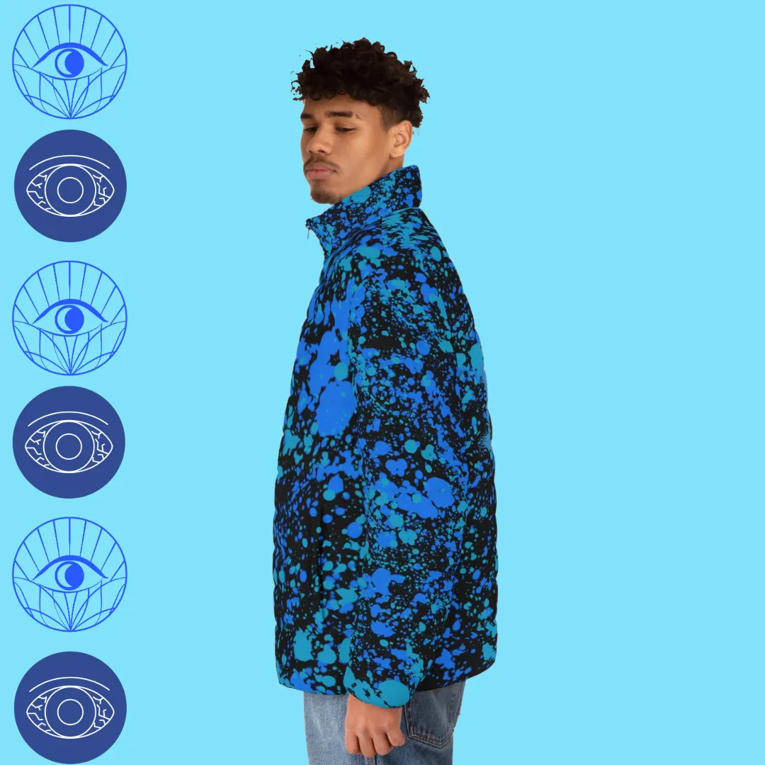 Men' s SCBC "Peering Eyes" Puffer Jacket (AOP). Puffer Jacket, Spring, Men's Clothes, Warm Jacket, Lightweight, Art, Graphic Design