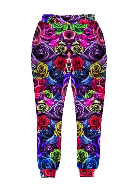 Men's 3D Colourful Rose Print Pants