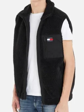 Men's Brand Logo Embroidered Sherpa Vest,Black