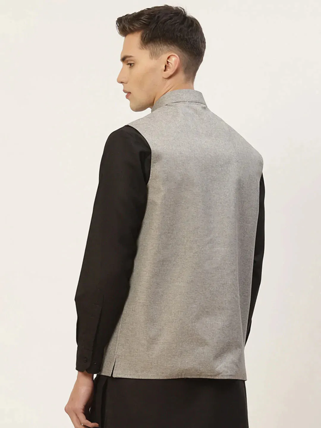 Men'S Grey Solid Nehru Jacket