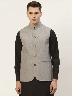 Men'S Grey Solid Nehru Jacket