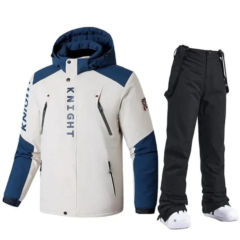 Men's Padded And Thickened Colour Blocking Fatigue Cotton Jacket Pants Set