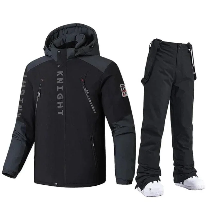 Men's Padded And Thickened Colour Blocking Fatigue Cotton Jacket Pants Set