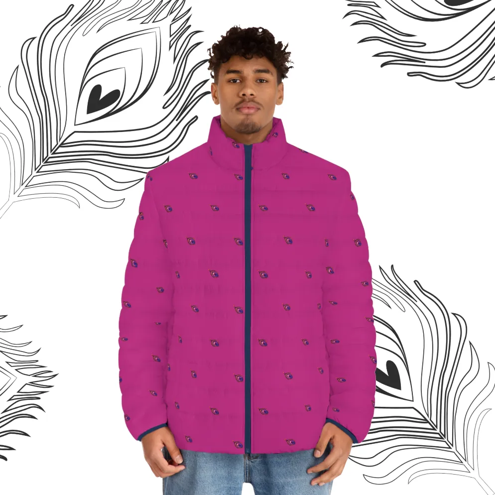 Men's "Beautiful Display" Puffer Jacket (AOP). Puffer Jacket, Spring, Mens Clothes, Warm Jacket, Lightweight, Peacock, Graphic Design