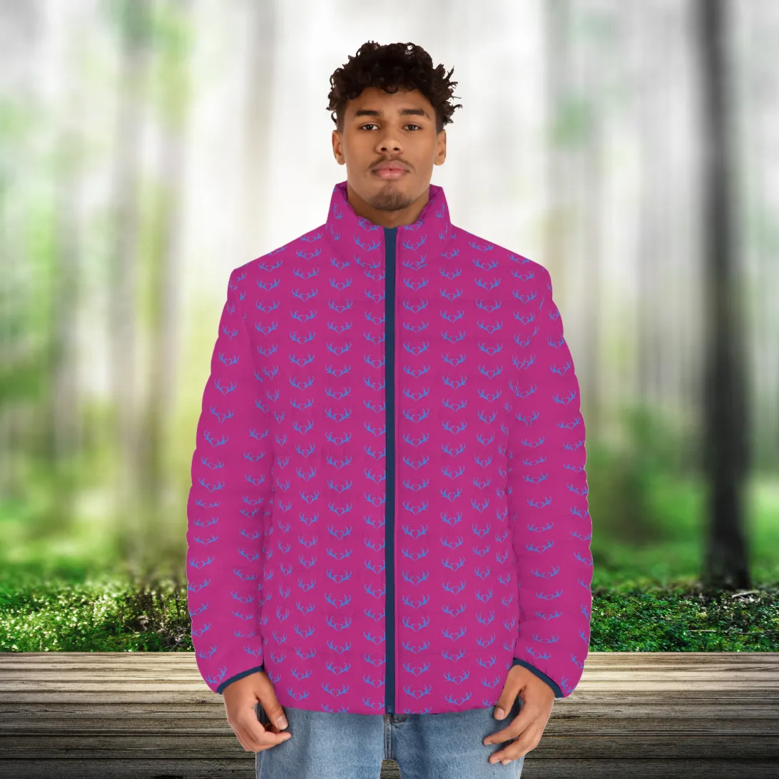 Men's "My Deer" Puffer Jacket (AOP). Puffer Jacket, Spring, Mens Clothes, Warm Jacket, Lightweight, Deer, Graphic Design.