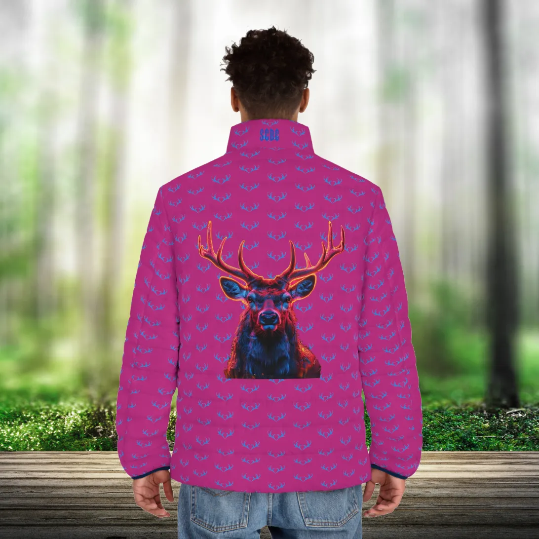 Men's "My Deer" Puffer Jacket (AOP). Puffer Jacket, Spring, Mens Clothes, Warm Jacket, Lightweight, Deer, Graphic Design.