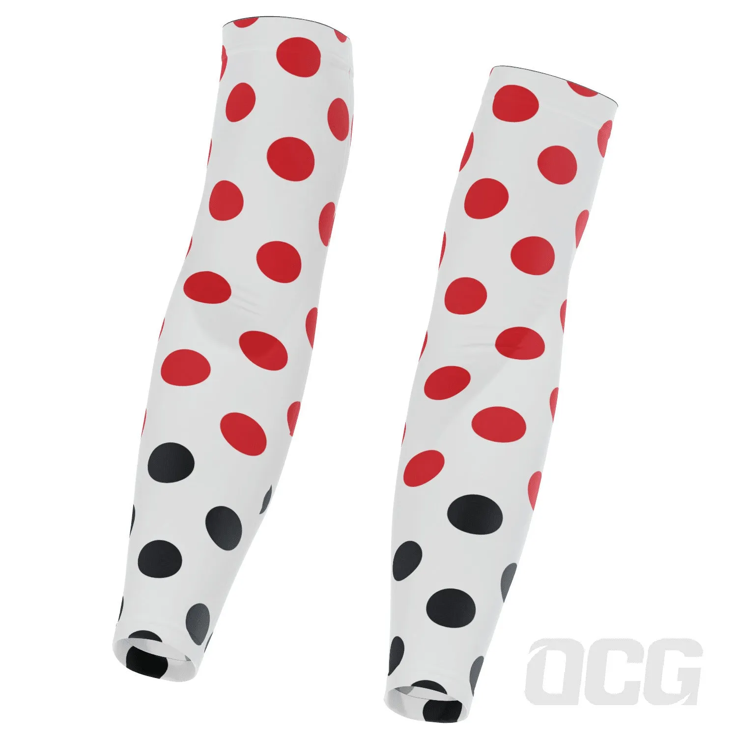 Men's Red Polka Dots on White Quick Dry Cycling Arm-Warmers