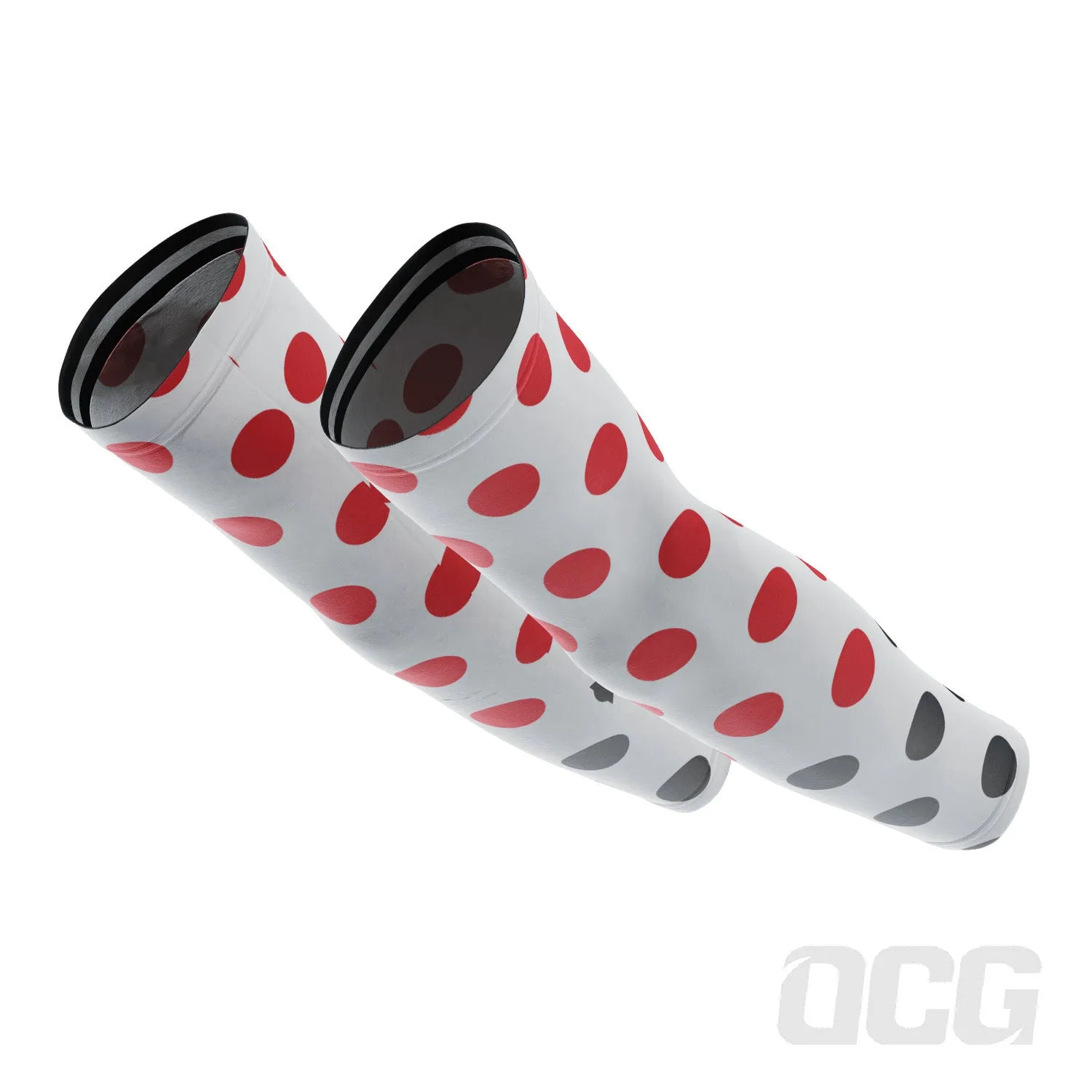 Men's Red Polka Dots on White Quick Dry Cycling Arm-Warmers