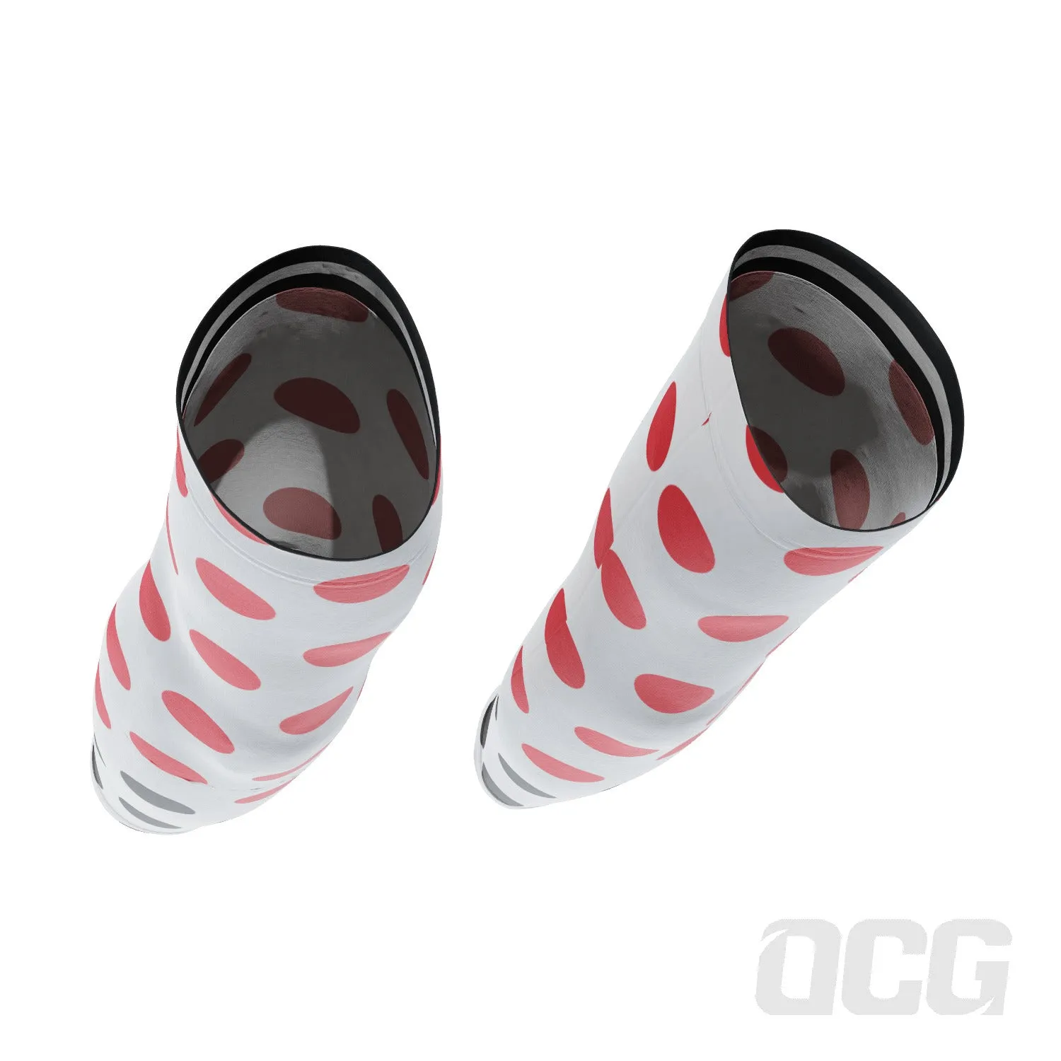 Men's Red Polka Dots on White Quick Dry Cycling Arm-Warmers