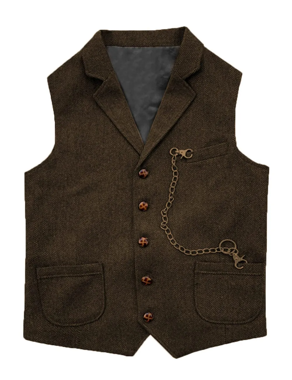 Men's  Suit Vest Casual Herringbone Notch Lapel Waistcoat