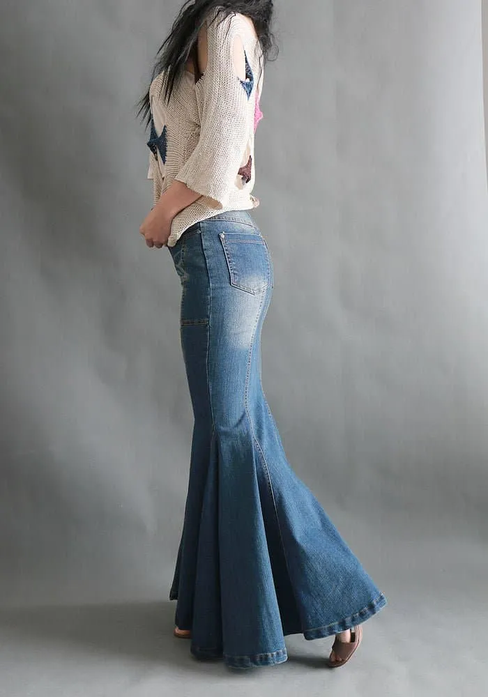 Mermaid Style Denim Maxi Skirts