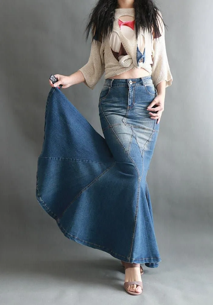 Mermaid Style Denim Maxi Skirts