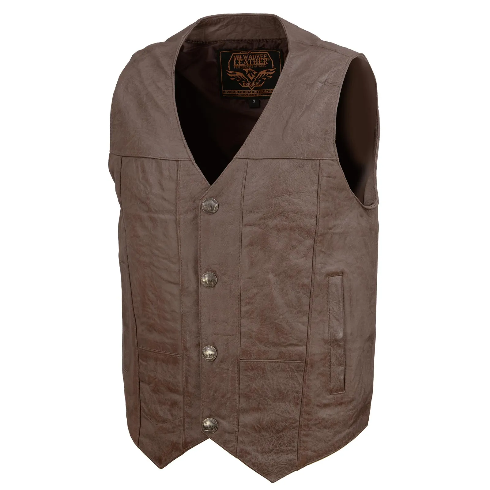 Milwaukee Leather LKM3702 Men's Leather V-Neck Western Style Motorcycle Rider Vest w/Classic Buffalo Snaps Closure