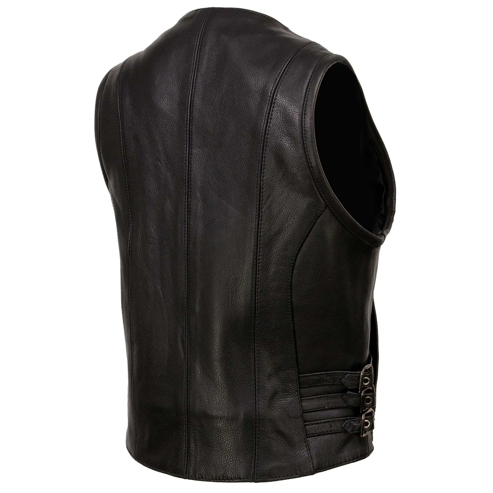 Milwaukee Leather MLL4510 Women's Black Premium Leather Side Buckle Motorcycle Rider Vest with Front Zip Closure