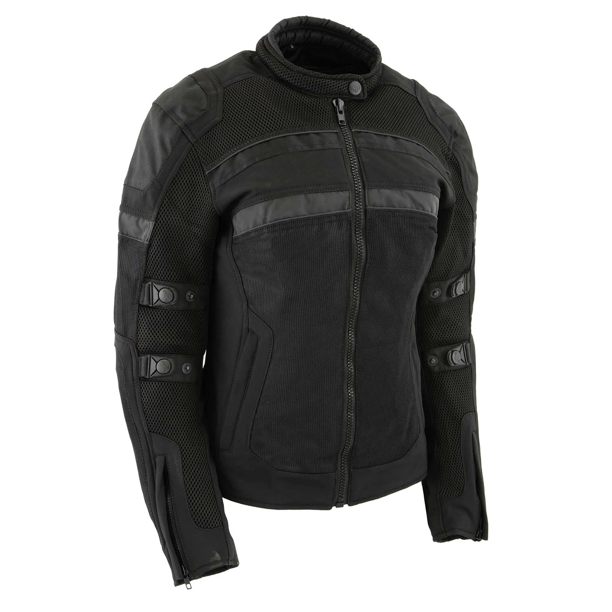 Milwaukee Leather MPL2775 Black Armored Textile Motorcycle Jacket for Women - All Season Jacket w/ Removable Liner