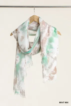 Mint Mix Tie Dye Lightweight Scarf with Frayed Hem Detail