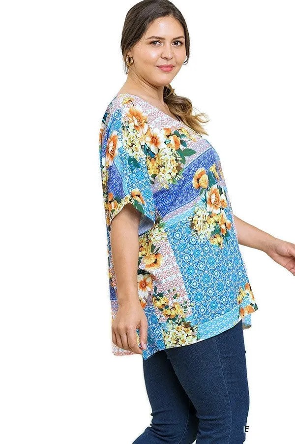 Mixed Floral Top, Blue