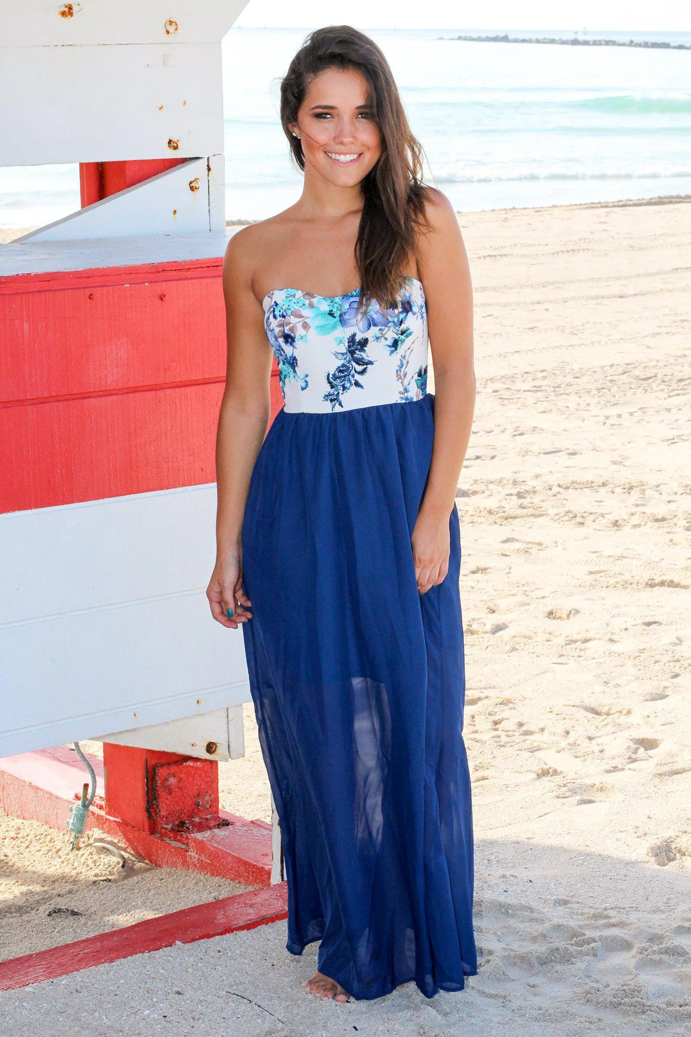 Navy Maxi Dress With Floral Top