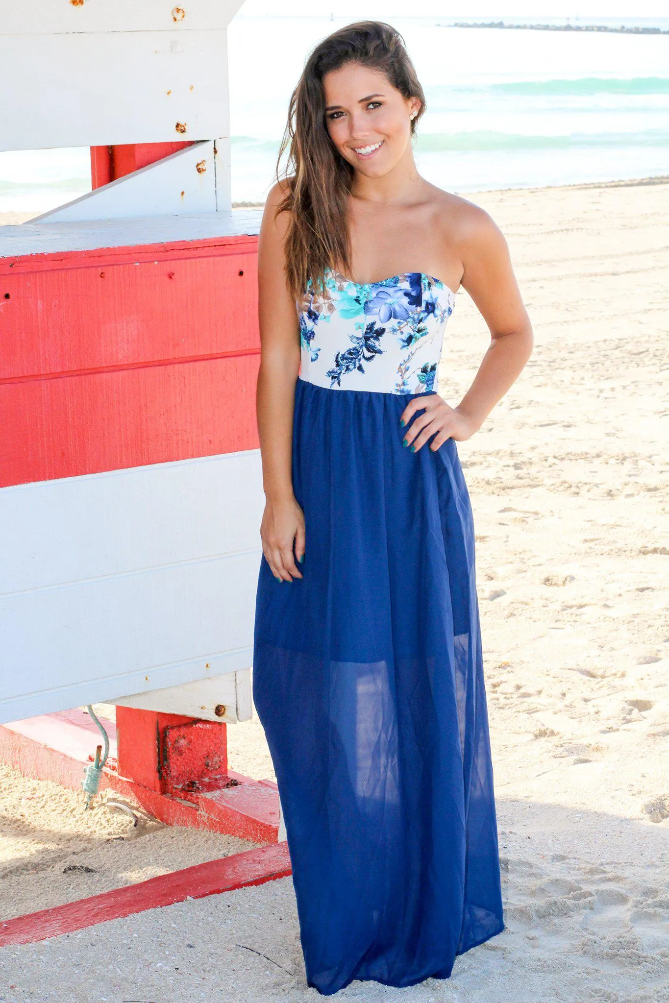 Navy Maxi Dress With Floral Top